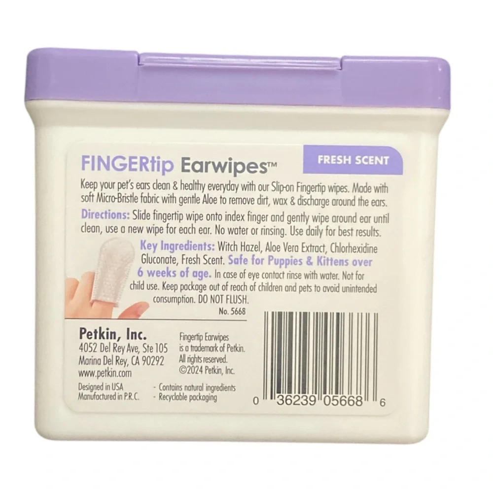 Purple Fingertip Earwipes for Dogs & Cats